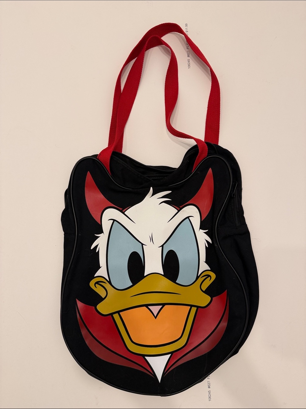Disney Black Donald Duck Graphic Tote Bag with Red Straps